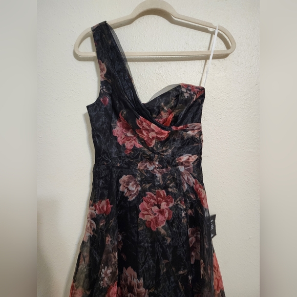 Lulus Truly Extraordinary Black Floral Organza One-Shoulder Maxi Dress S Wedding - Picture 8 of 11